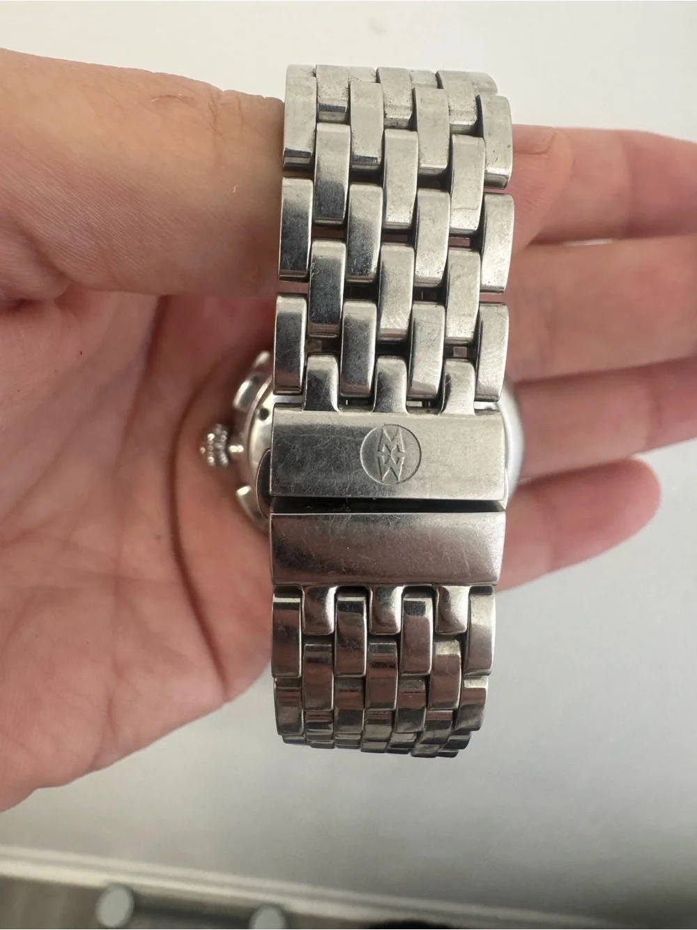 Woman’s Michele Silver Stainless Steel Chronograph Watch - Serein w/WATER DAMAGE